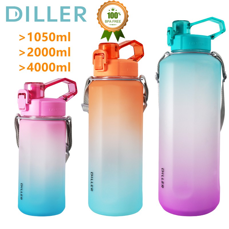 Diller Bình Nước Thể Thao Bằng Silicone Không Chứa BPA Kèm Ống Hút Đánh Dấu Thời Gian Cho Gym D58 4L