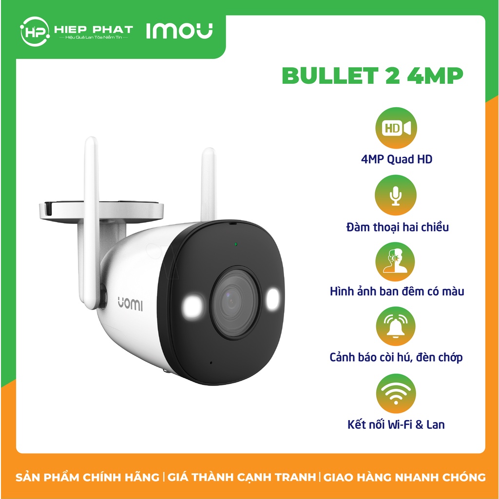 Camera WIFI IMOU Bullet 2 4MP QHD [IPCF42FEP D] Có Màu Ban Đêm