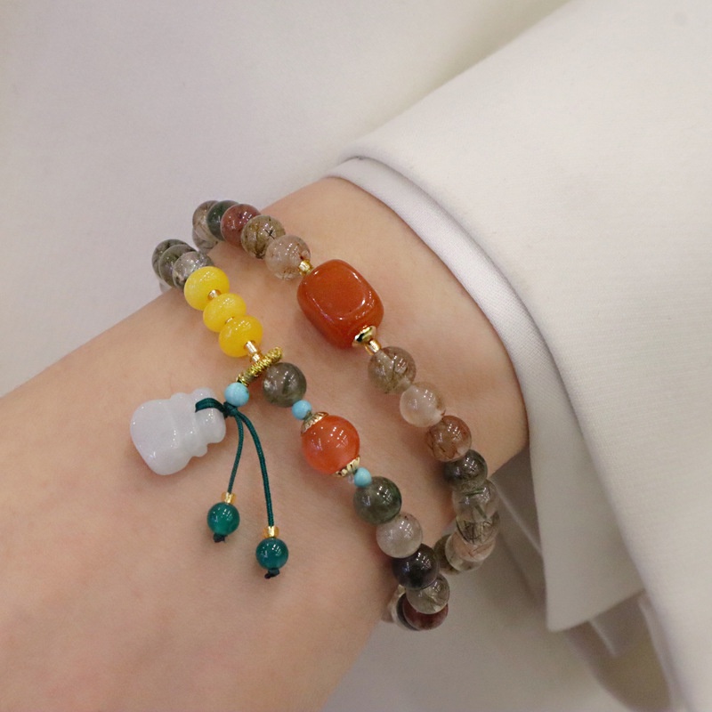 [Hàng Mới] Vòng Đeo Tay Hạt Pha Lê Xanh Lá Nhiều Màu Có Túi Đựng Tiền Xu