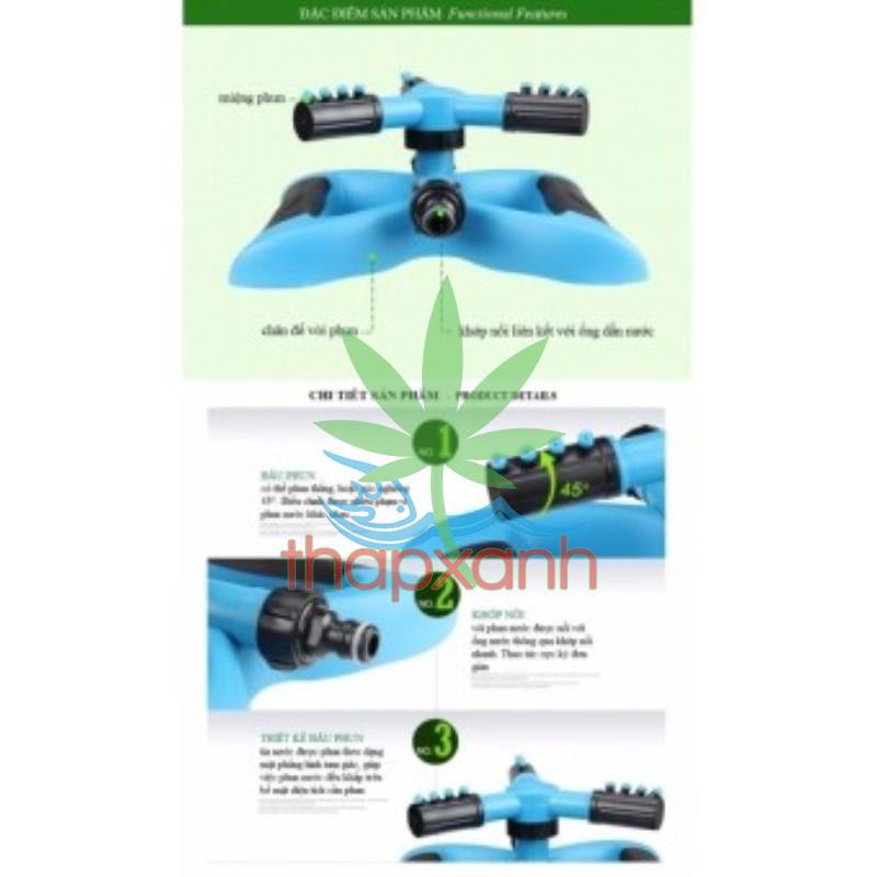 Vòi phun nước tưới cây tự động 3 trục xoay 360° Kèm chân đế hình cánh bướm