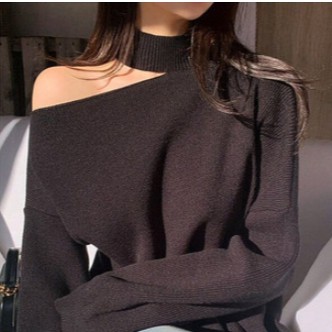 ♥Áo Sweater dệt kim tay dài dáng rộng trễ vai thiết kế quyến rũ cho nữ