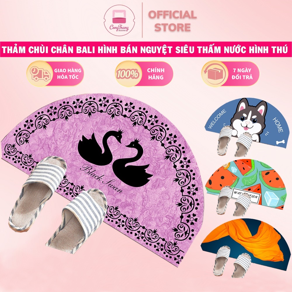 Thảm Chùi Chân Bali Bán Nguyệt Hình Thú, Hoa Quả - Đế Cao Su Chống Trơn Trượt SIÊU THẤM, SIÊU SẠCH ( 80cm X 40cm )