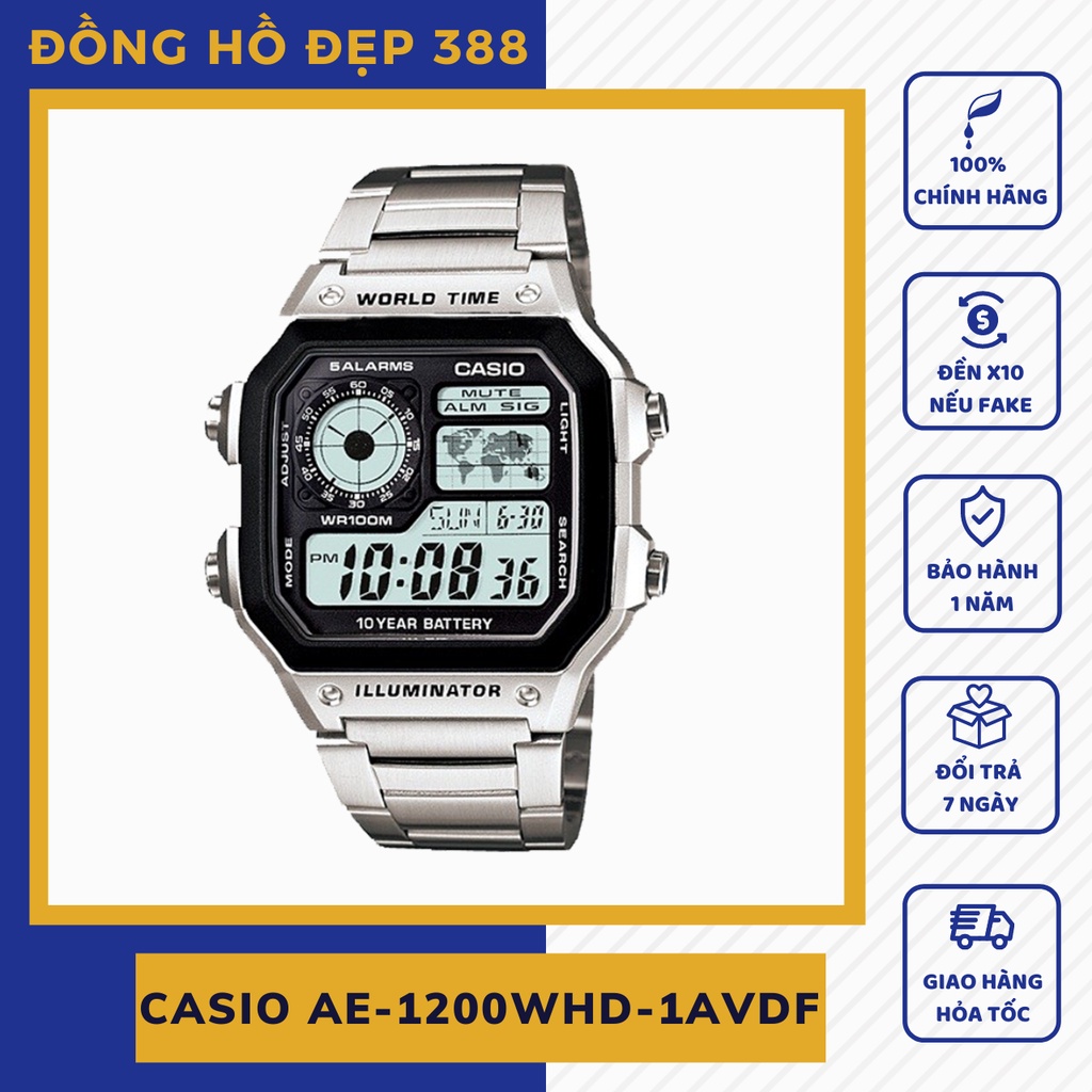 Casio Ae1200, Đồng hồ nam dây kim loại Casio chính hãng Anh Khuê AE-1200WHD-1AVDF