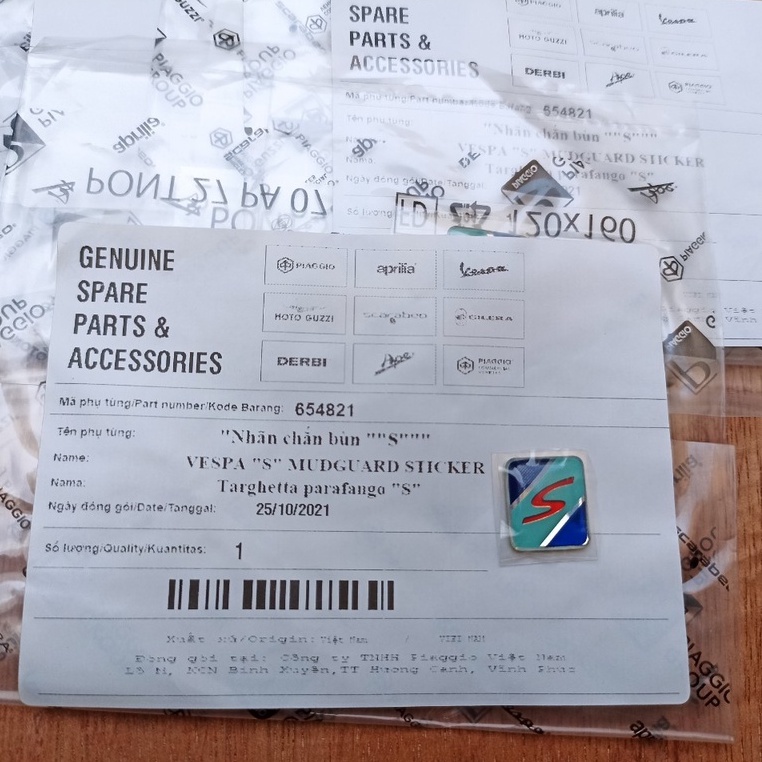 Tem mào, tem mào chắn bùn trước xe vespa S, gts, Lxv