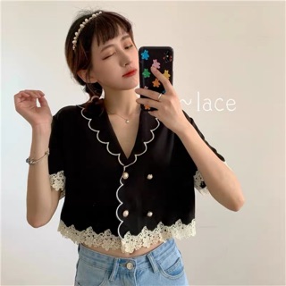(Order 5-10days) Bigsize M-4XL Áo sơ mi cổ vest croptop cách điệu