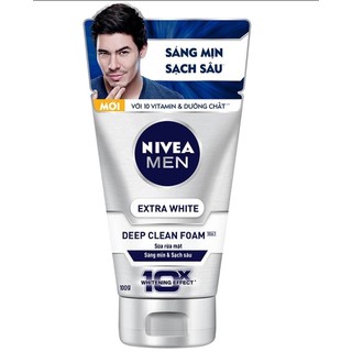 Sữa rửa mặt giúp sáng mịn và sạch sâu NIVEA Men Extra White Deep Clean Foam 100g (Thái Lan)