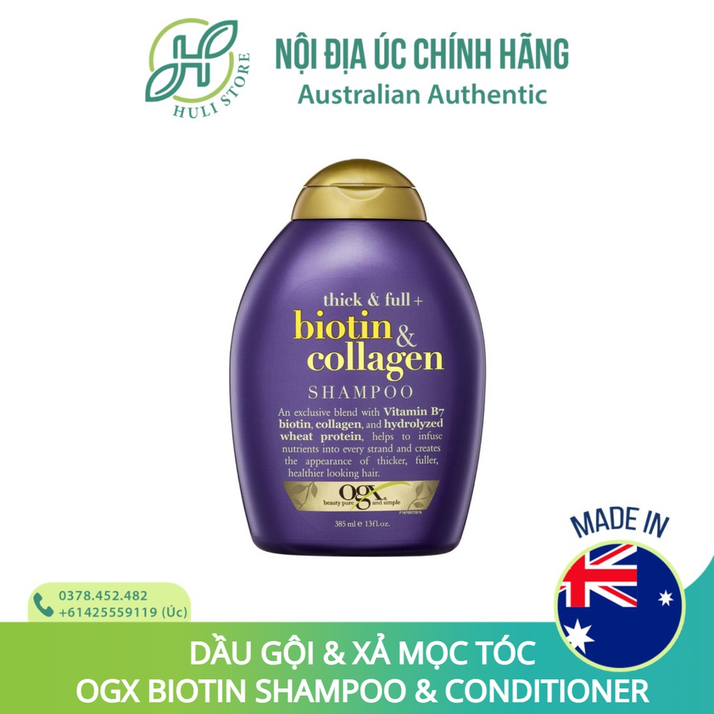 [ HÀNG  ÚC - AIR ] Dầu gội và dầu xả chống rụng và kích mọc tóc OGX Thick & Full Biotin & Collagen