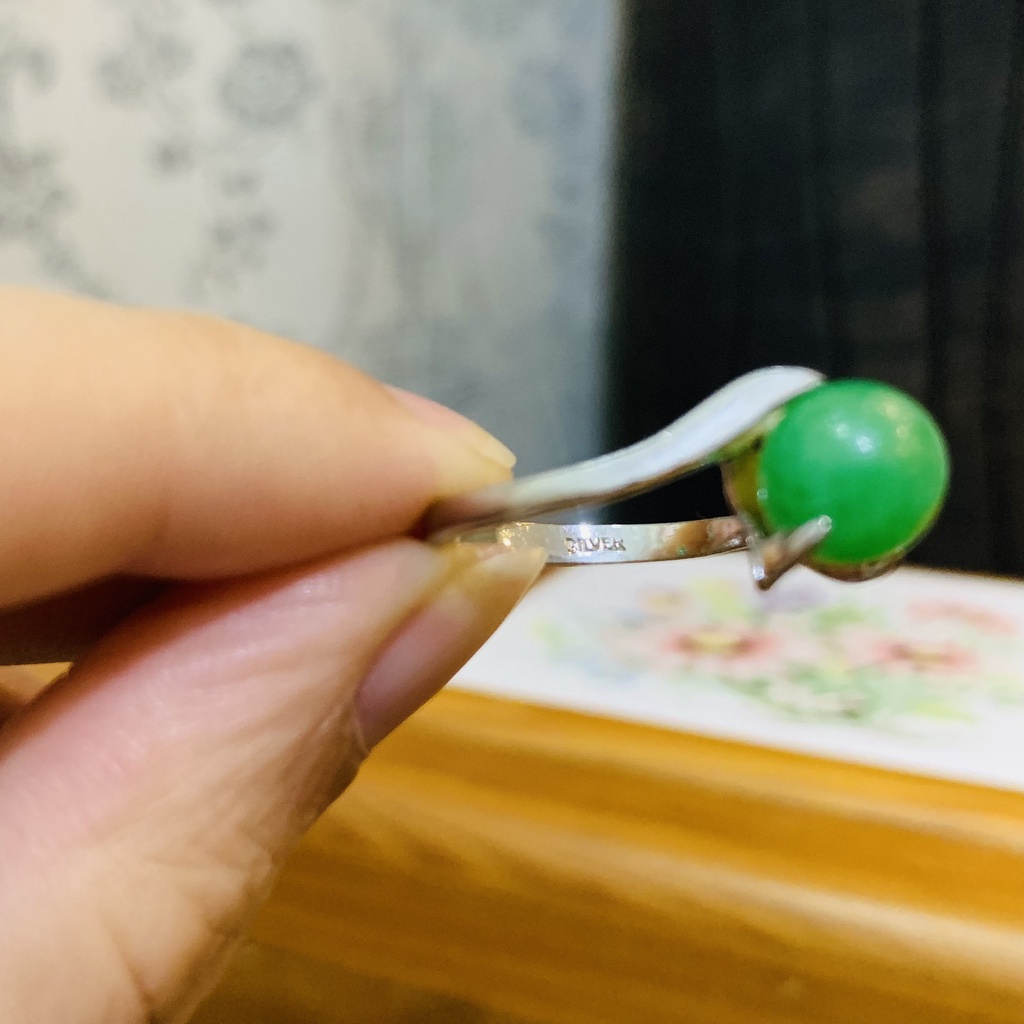 N31. Nhẫn Agate vintage xanh lục | Độc lạ | Vintage Necklace|| Si Nhật | Japan | 2HAND | trang sức nhật bản