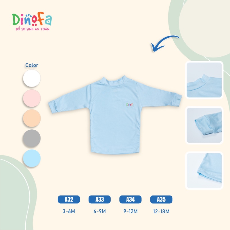 Áo giữ nhiệt cổ lọ 3 phân DINOFA chất liệu mềm mại, giữ nhiệt tốt cho bé 3 - 18 tháng (5-13kg)_A24-A43