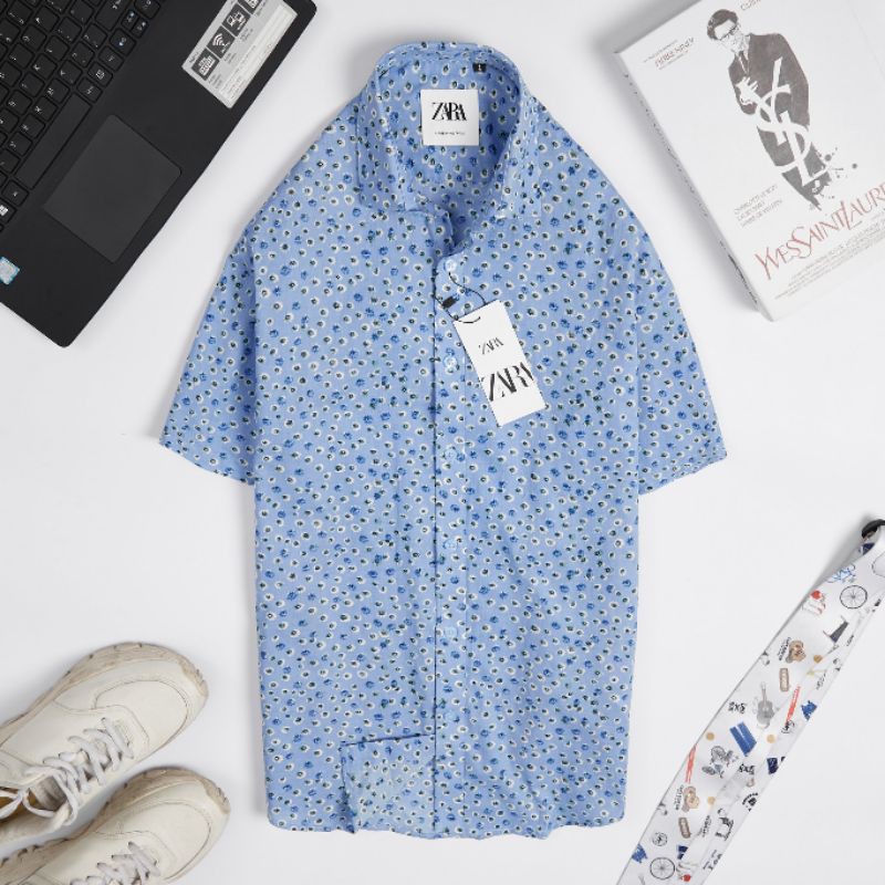 Áo sơ mi nam tay ngắn cotton in hoa văn trẻ trung thoáng mát nổi bật