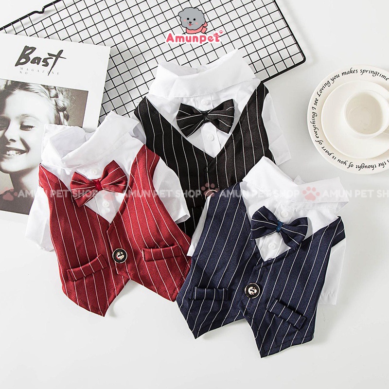Áo Vest Cho Chó Mèo Mẫu Áo Vest Sơ Mi Chú Rể Cho Thú Cưng Mặc Đám Cưới Dự Tiệc Sinh Nhật Amun Pet