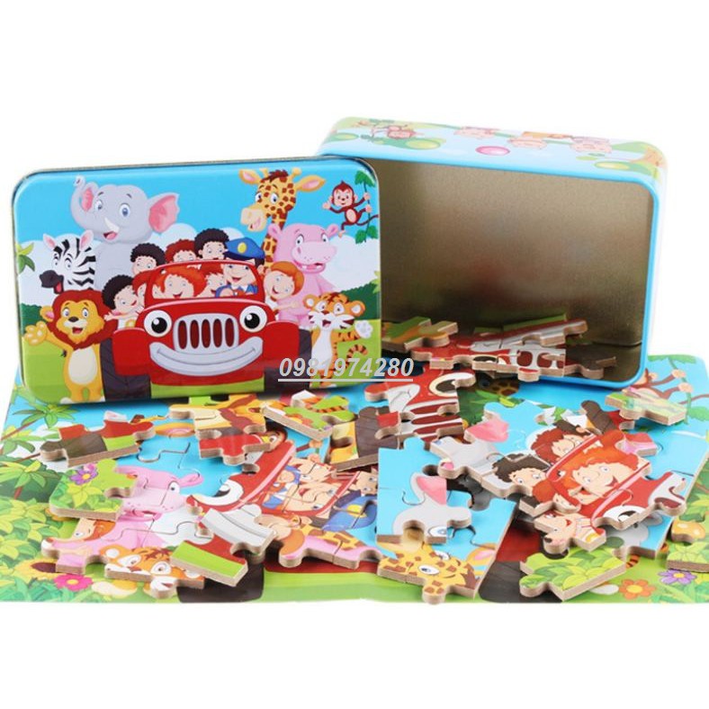 Ghép hình puzzle 60 mảnh hộp sắt nhiều mẫu