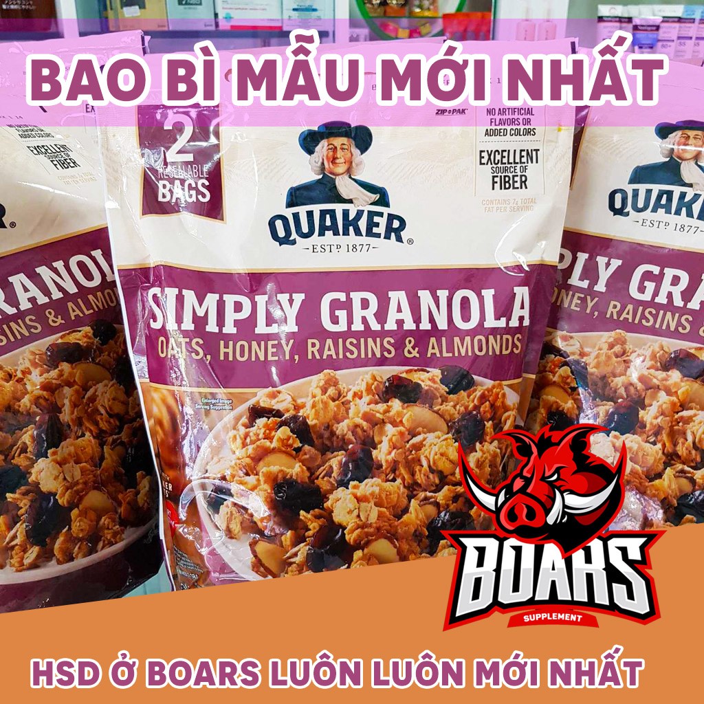 QUAKER OATS SIMPLY GRANOLA - YẾN MẠCH ĂN LIỀN MIX MẬT ONG, NHO SẤY, HẠNH NHÂN (2 lbs)