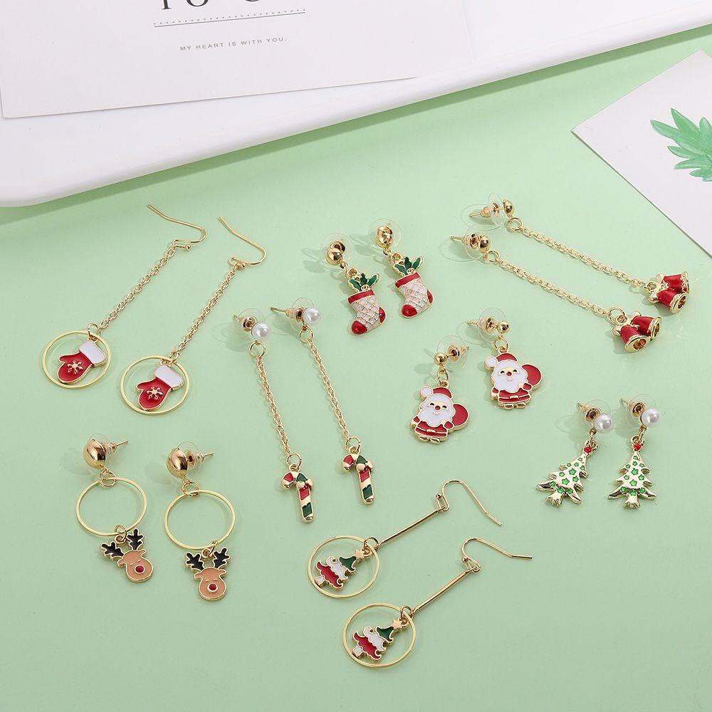 1 Đôi Khuyên Tai Móc Xỏ Lỗ Họa Tiết Giáng Sinh