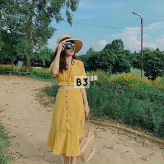 Sét đồ nữ  set áo tay phồng kèm chân váy đuôi cá cực xinh