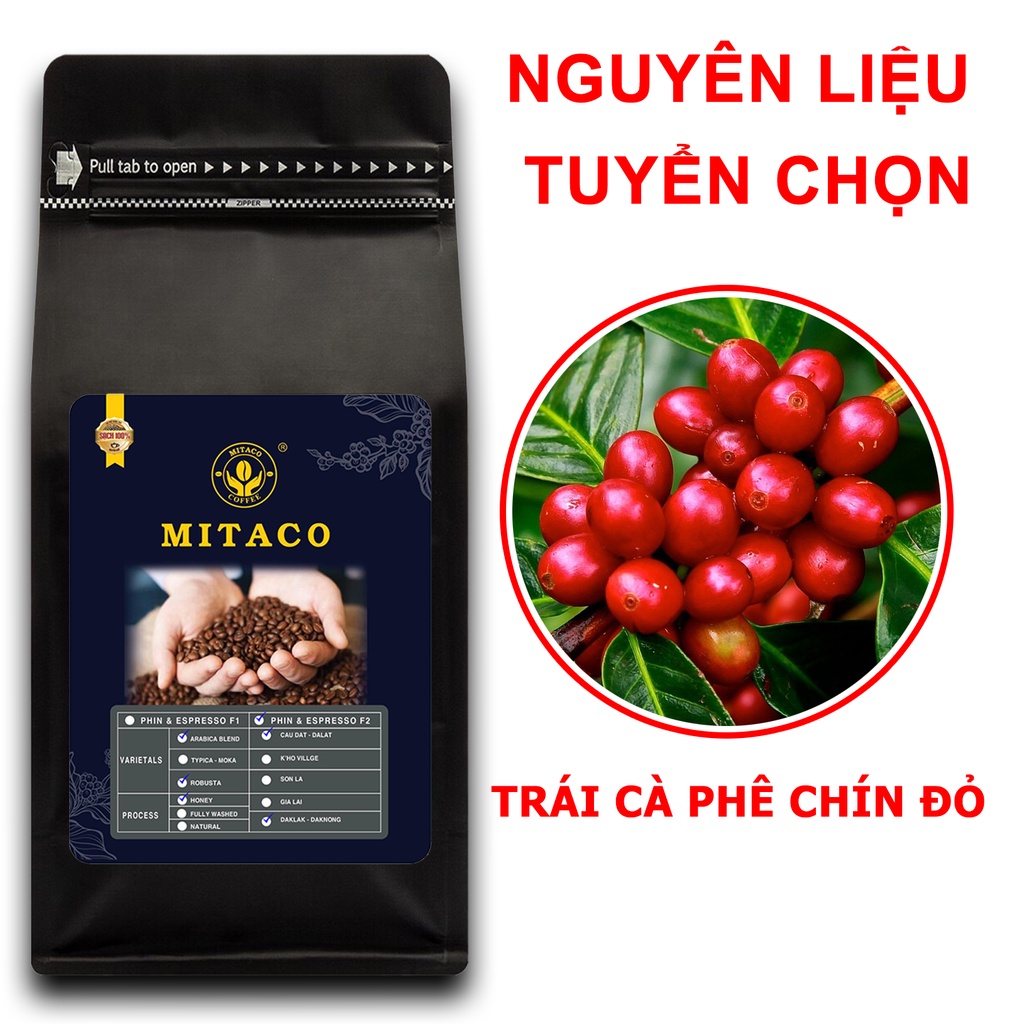 Cà phê nguyên chất Hảo Hạng F2 MITACO COFFEE (Gói 1kg)