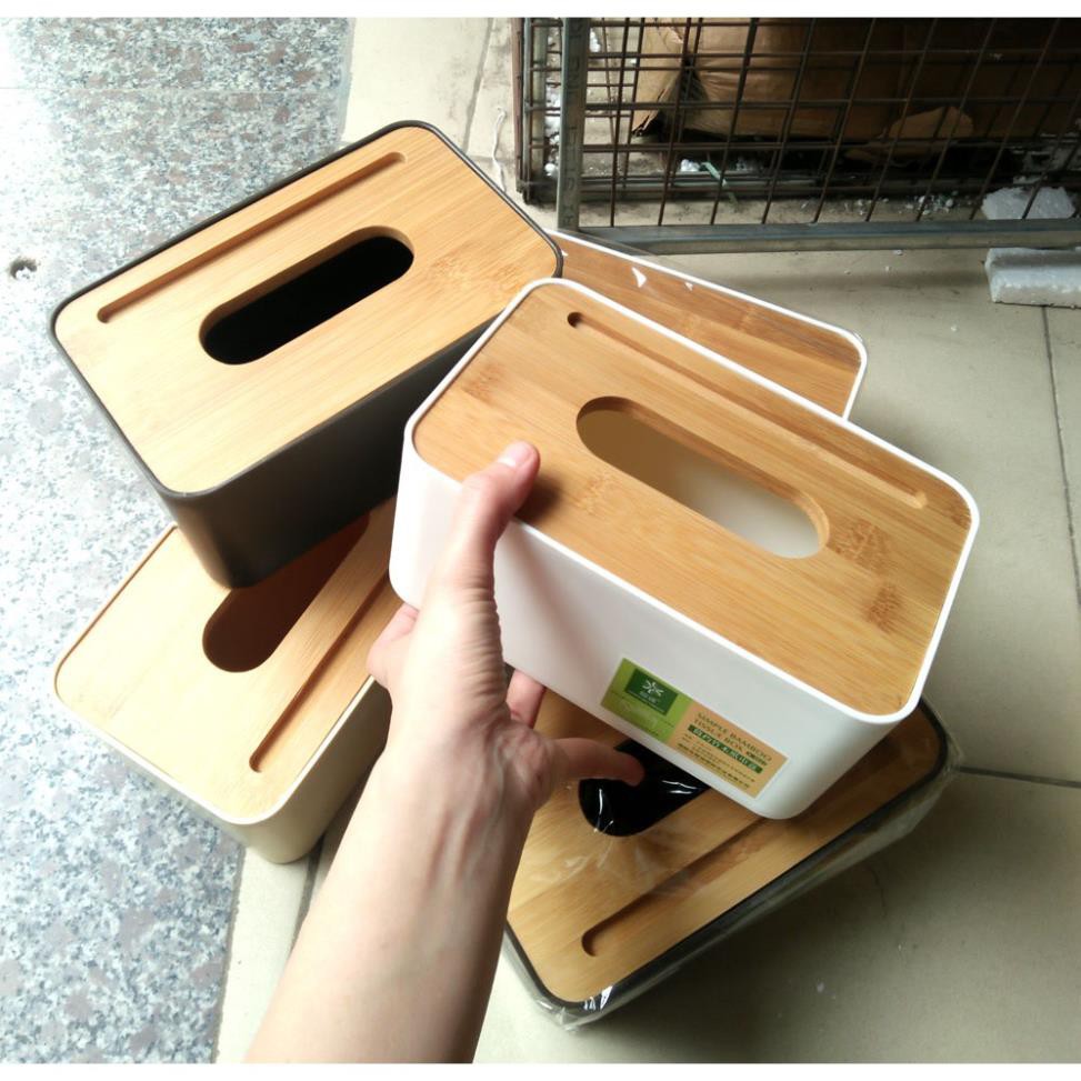 Hộp đựng giấy ăn chữ nhật mặt gỗ TRE cao cấp