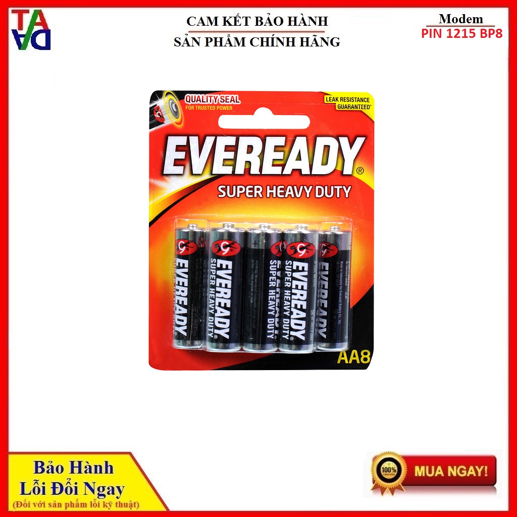 PIN EVEREADY SUPER HEAVY DUTY 1215 BP8 AA VỈ 5 VIÊN - HÀNG CHÍNH HÃNG