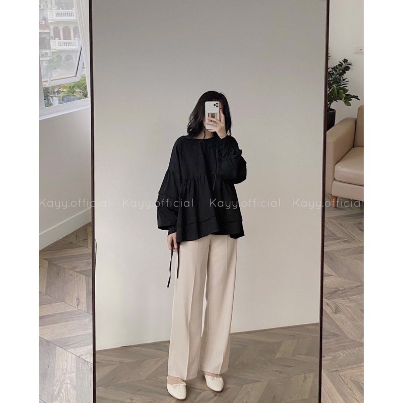 Áo babydoll xếp ly tay 2 màu ( trắng, be)