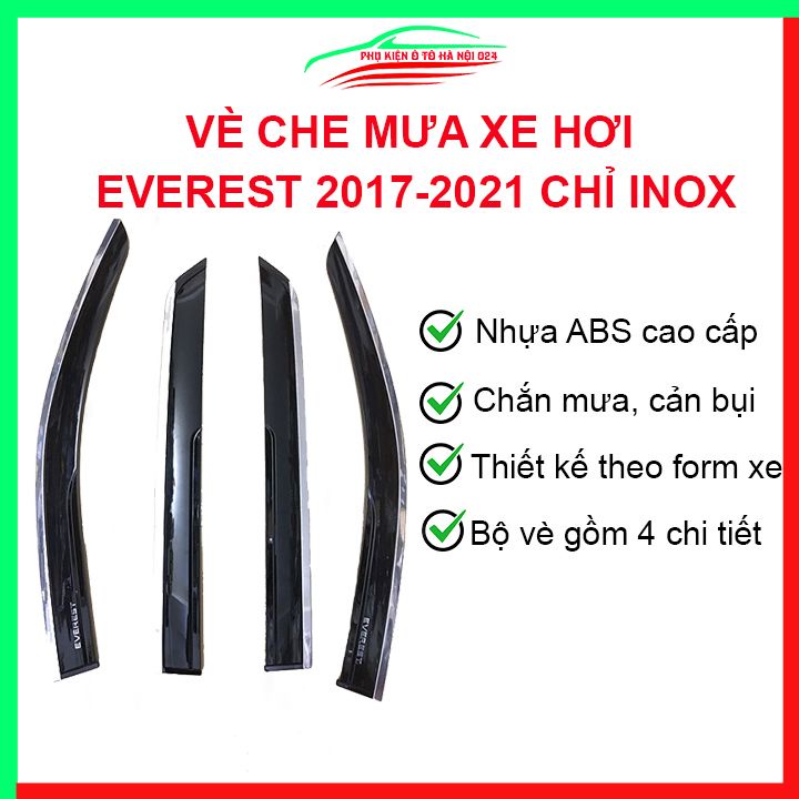 Vè che mưa cho xe ô tô Everest 2017-2021 chỉ inox