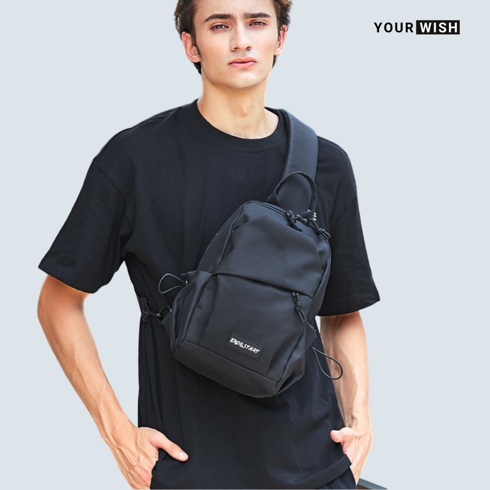 Túi Đeo Chéo Nam Thời Trang Chống Nước Đeo Bụng Vai Rộng Tiện Lợi Vải Đen Dày Cao Cấp Phong Cách Basic Yourwish TD301