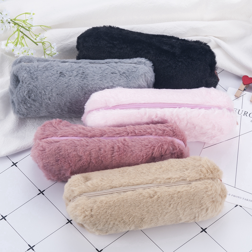 Hộp đựng bút chì và đồ trang điểm bằng vải lông có khóa kéo tiện lợi