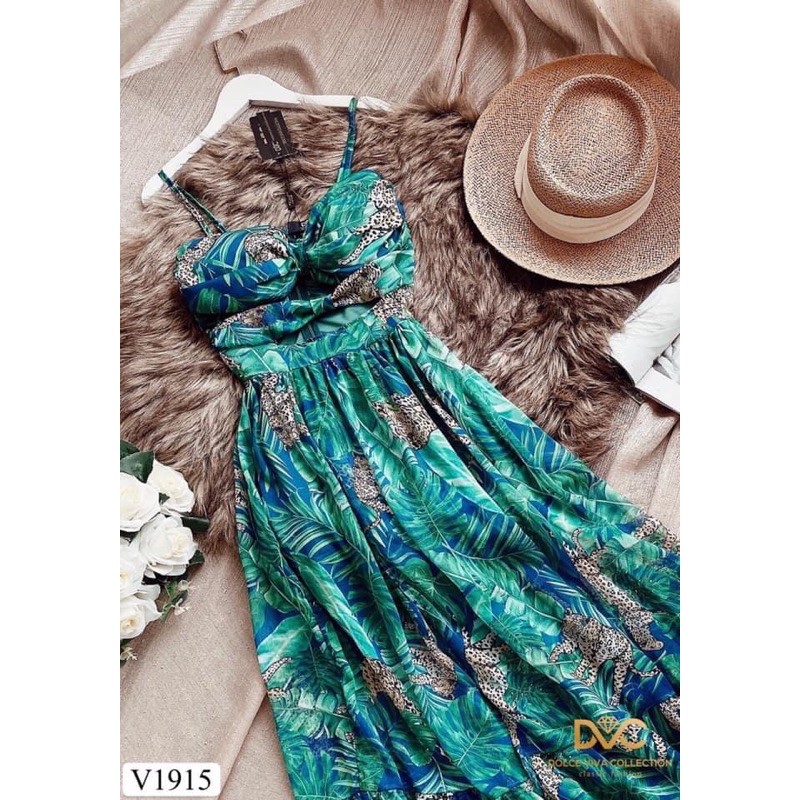 V1915 - váy chính hãng DVC - váy maxi xanh hoa | BigBuy360 - bigbuy360.vn