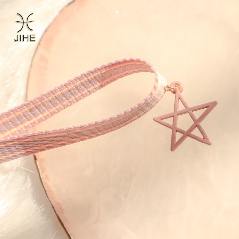 【JIHE】Vòng Cổ Choker Mặt Ngôi Sao Kẻ Sọc Màu Sắc Thời Trang