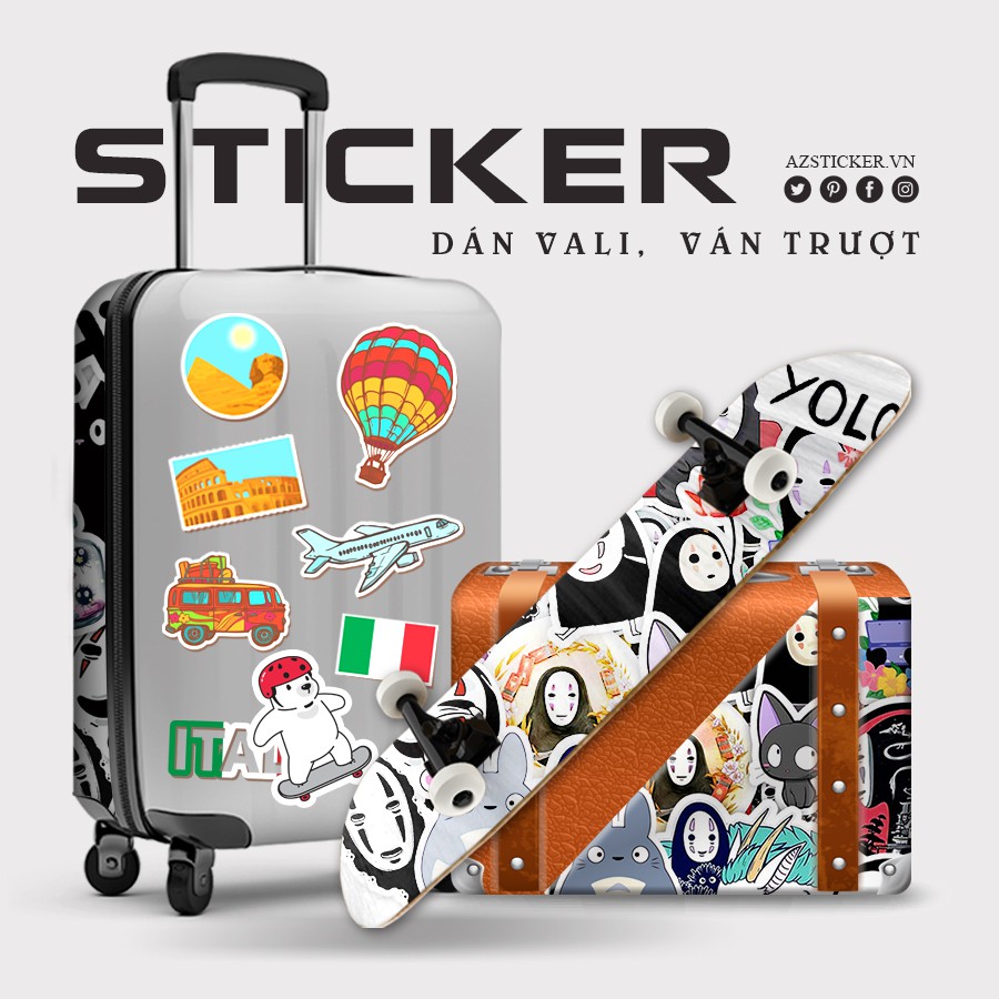 100 Sticker Vô Diện - Decal Dán Mũ Bảo Hiểm Chống Thấm Nước Cute Cắt Sẵn Chất Liệu Siêu Dày Dặn