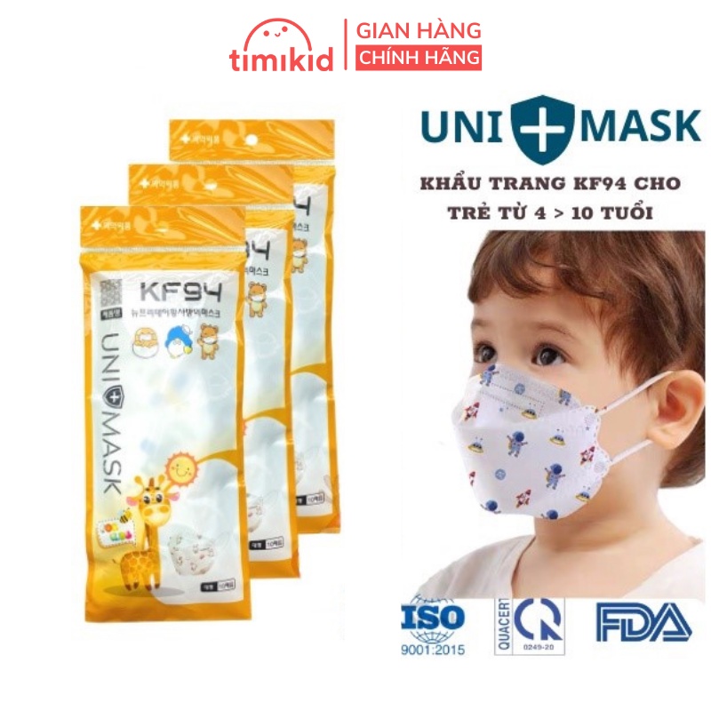 Set 10 Khẩu Trang Trẻ Em Kf94 4 Lớp Unimask Xuất Hàn Cho Bé Từ 3 - 15 Tuổi