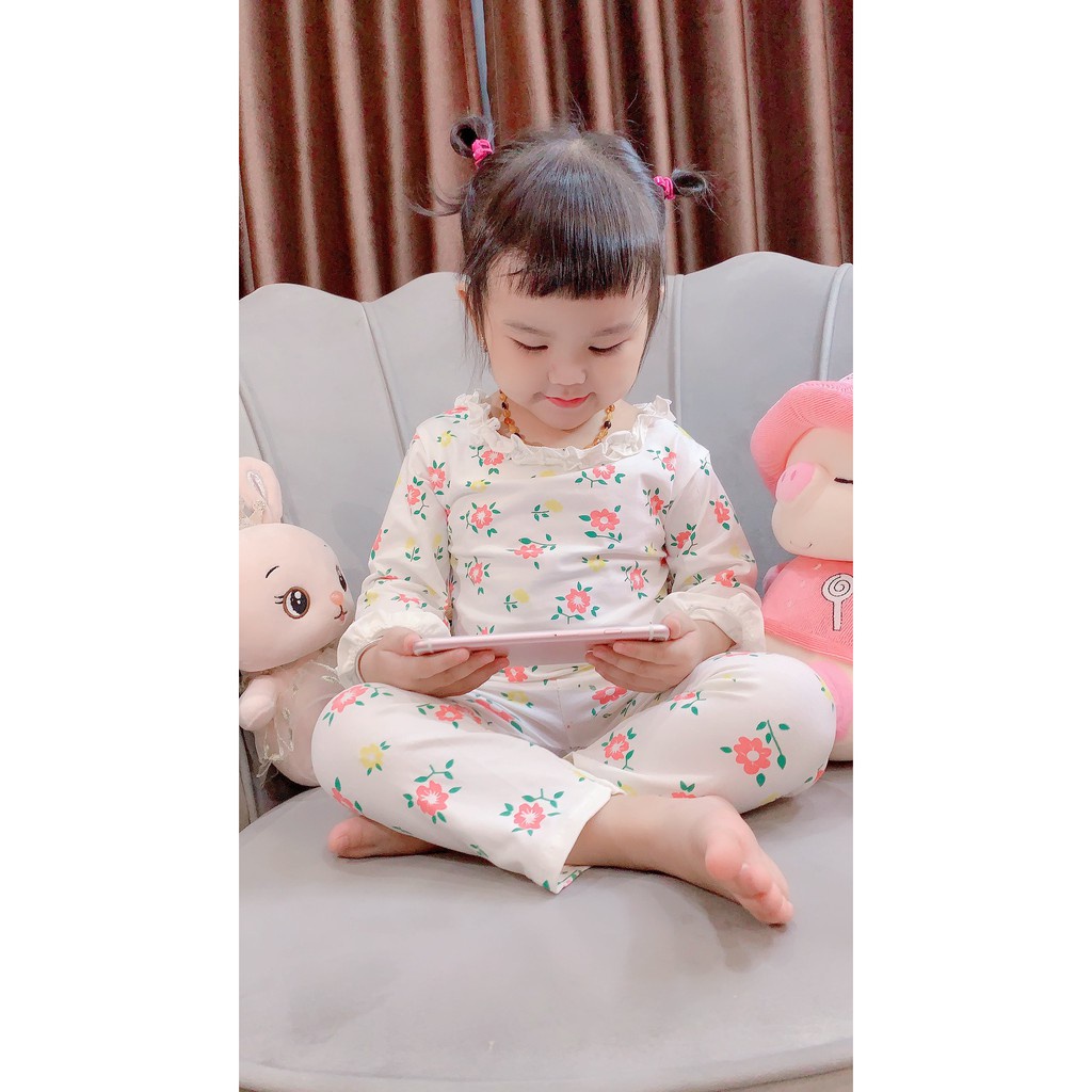 Bộ Quần Áo Dài Tay Mùa Thu Cho Bé Cổ Ren Hoa &amp; Thỏ Vải Cotton Cho Bé Từ 6-19kg