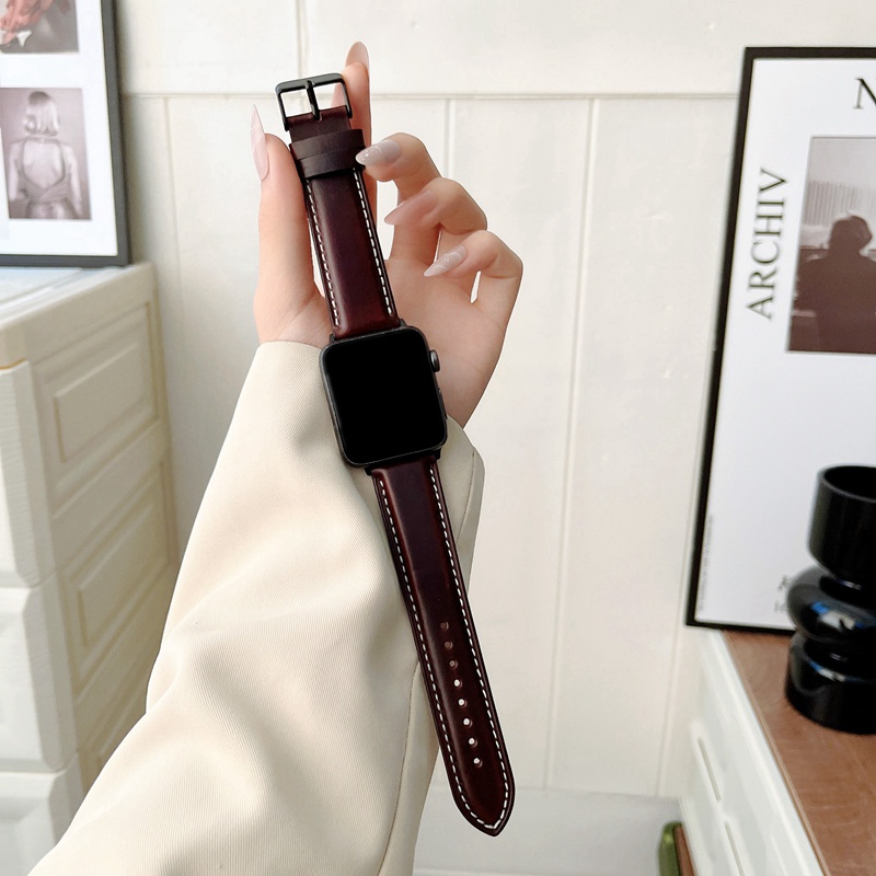 Dây Đeo Bằng Da Thật Cho iwatch series 7 6 5 4 SE 3 2 1 45mm 41mm 40mm 44mm 42mm 38mm