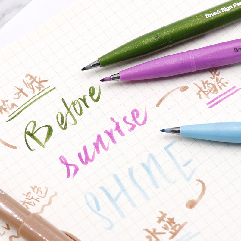 Lalunavn Bút viết thư pháp PENTEL Sign brush pen, fude touch 12 màu mới 2021