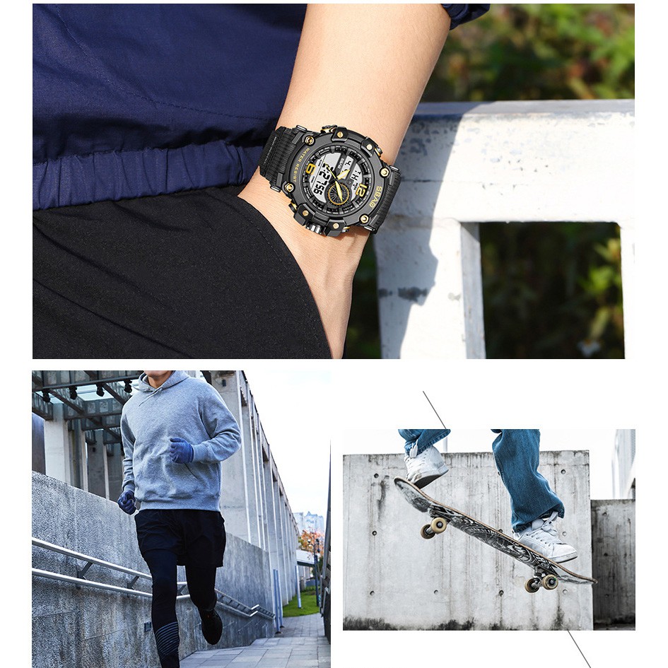 Đồng hồ thể thao nam SBAO B8042 - chạy máy kim và máy điện tử phong cách thể thao cực ngầu Dây đeo bằng Silicone