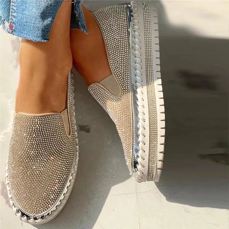 New One-foot Thick-soled Lazy Casual Rhinestone Korean All-match Flats