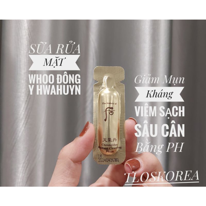 Gói Sữa Rửa Mặt Tái Sinh Da, Chống Lão Hóa Cao Cấp Whoo Radiant Cleansing Foam 1Ml
