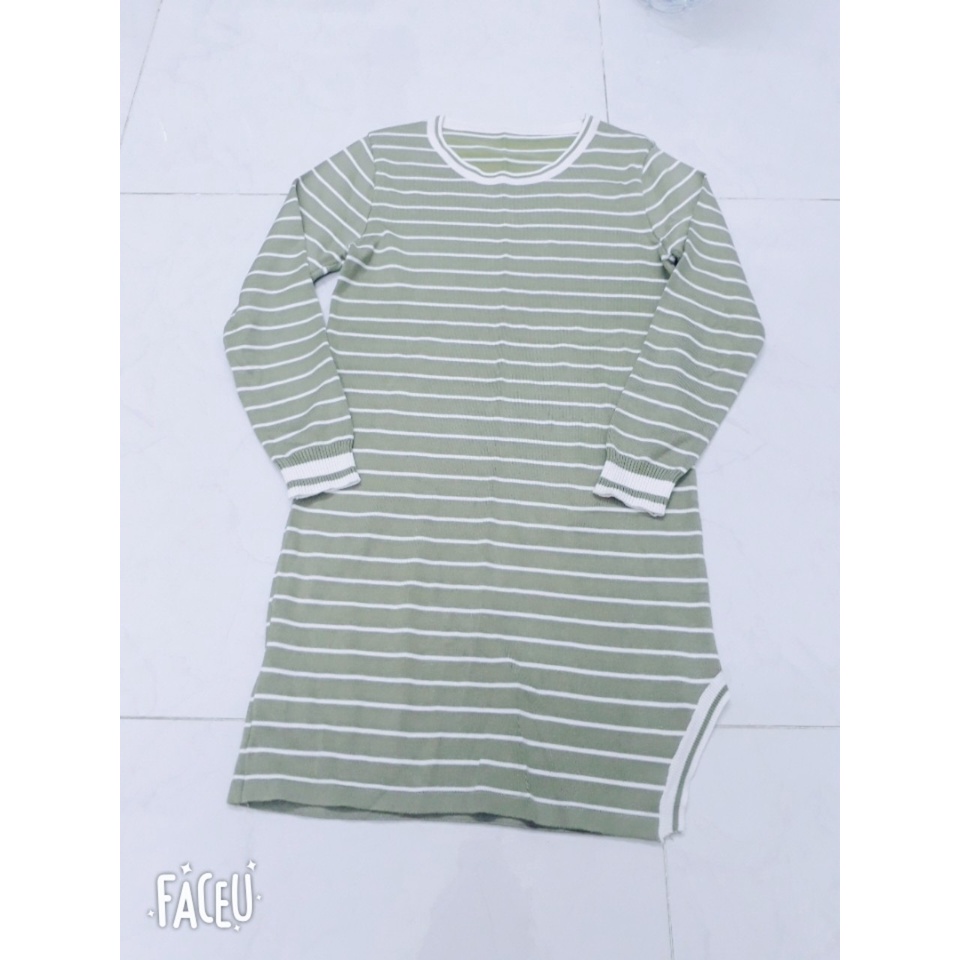 Váy đầm thun lạnh cổ tròn tay dài xẻ tà co dãn tốt