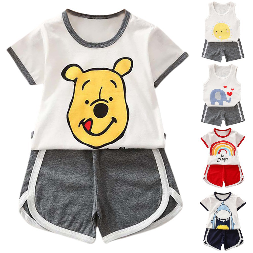 Set Áo Thun Tay Ngắn &amp; Quần Short Cho Bé Trai &amp; Gái