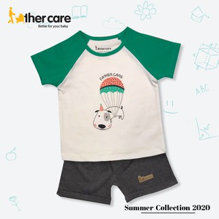 Bộ cộc tay cổ tròn trắng tay xanh Cotton Organic bé trai Father Care