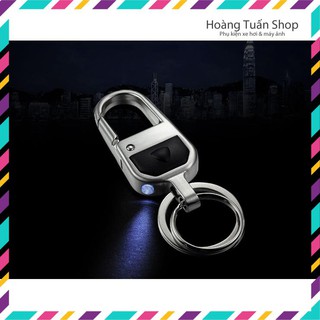 Móc chìa khóa có ĐÈN LED 2 màu vàng và trắng thép sang trọng