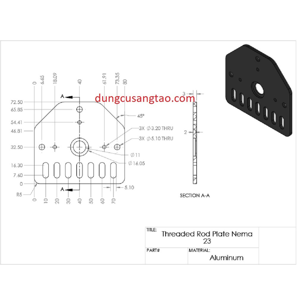 Miếng gắn phụ kiện cho máy in 3D Nema17 / nema23 (Threaded Rod Plate - NEMA17/23)