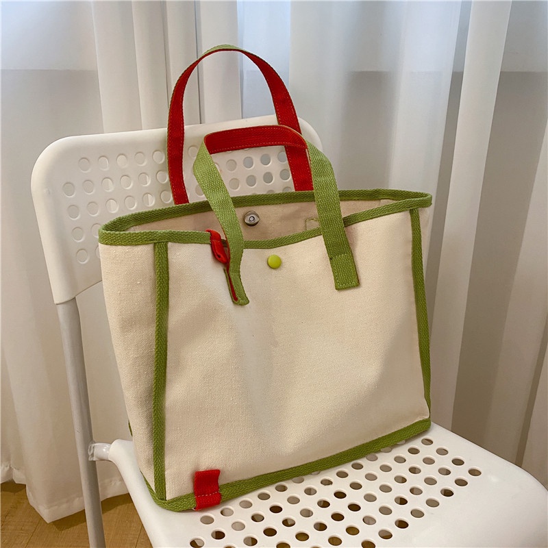 Túi Xách Canvas Cỡ Lớn Màu Sắc Tương Phản Thời Trang Cho Nữ