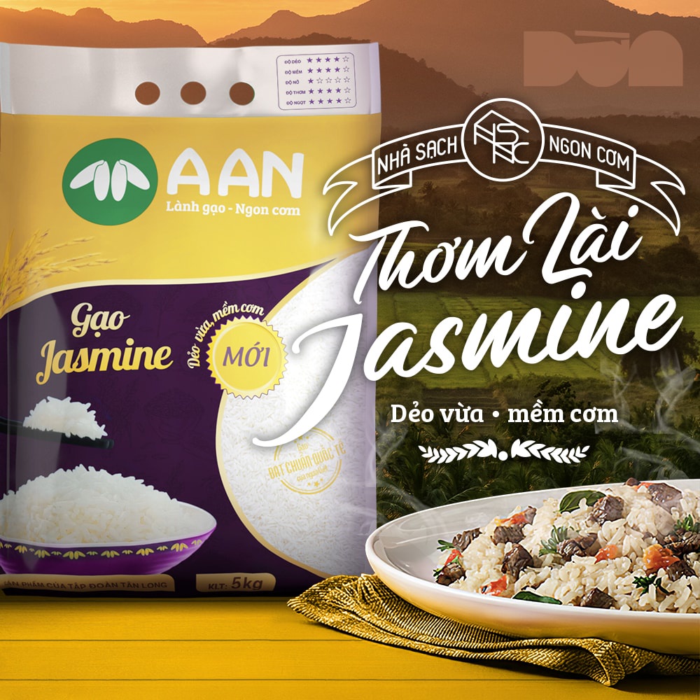 Gạo thơm lài Jasmine, dẻo vừa, mềm cơm - 5Kg A An