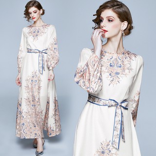 Đầm Hoa Tay Dài Phong Cách Vintage Hàn Quốc 2020
