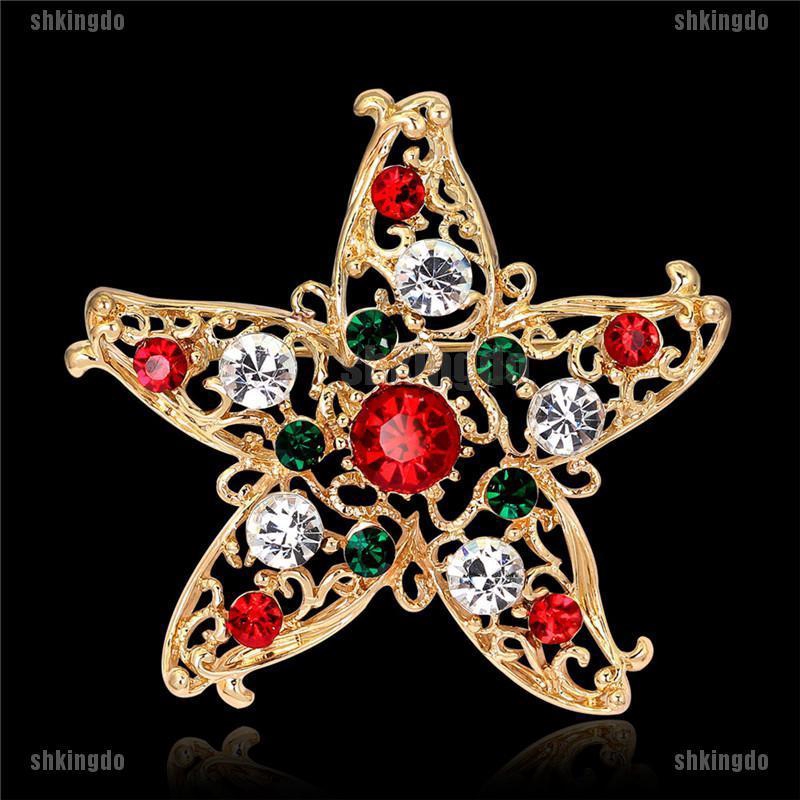 Trâm cài áo hình ngôi sao Giáng sinh đính pha lê thời trang