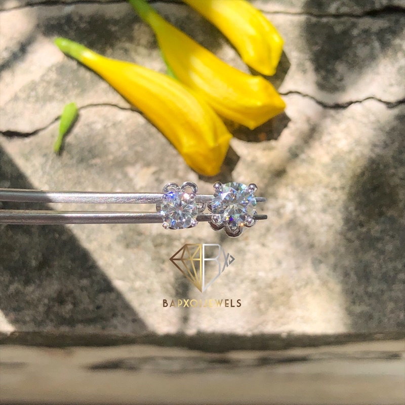 SIÊU GIẢM GIÁ-Moissanite-Bông tai Moissanite 4,5-5,4ly; Đôi; Bạc xi 2 lớp Bạch kim+Lớp keo bảo vệ lớp xi bền màu