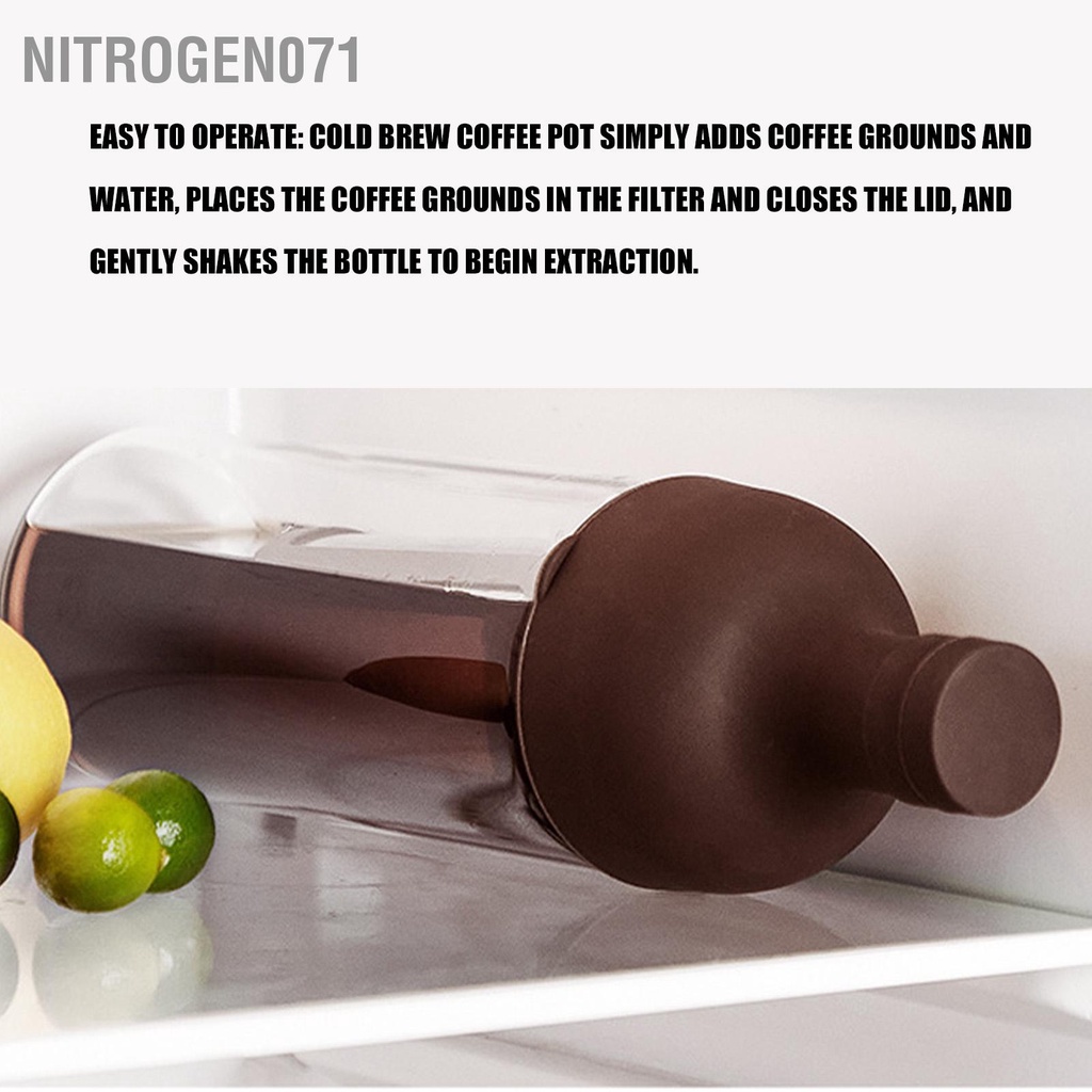 Nitrogen071Bình Cold Brew pha cà phê lạnh, Chai Cold Brew, bình pha cà phê lạnh - hai lớp Bình đựng với bộ lọc bằng thép không gỉ cho gia đình 1000ml