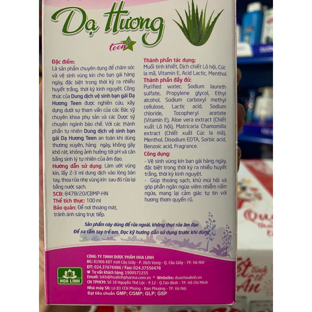 Dung dịch vệ sinh phụ nữa dạ hương hàng chính hãng chai 100ml