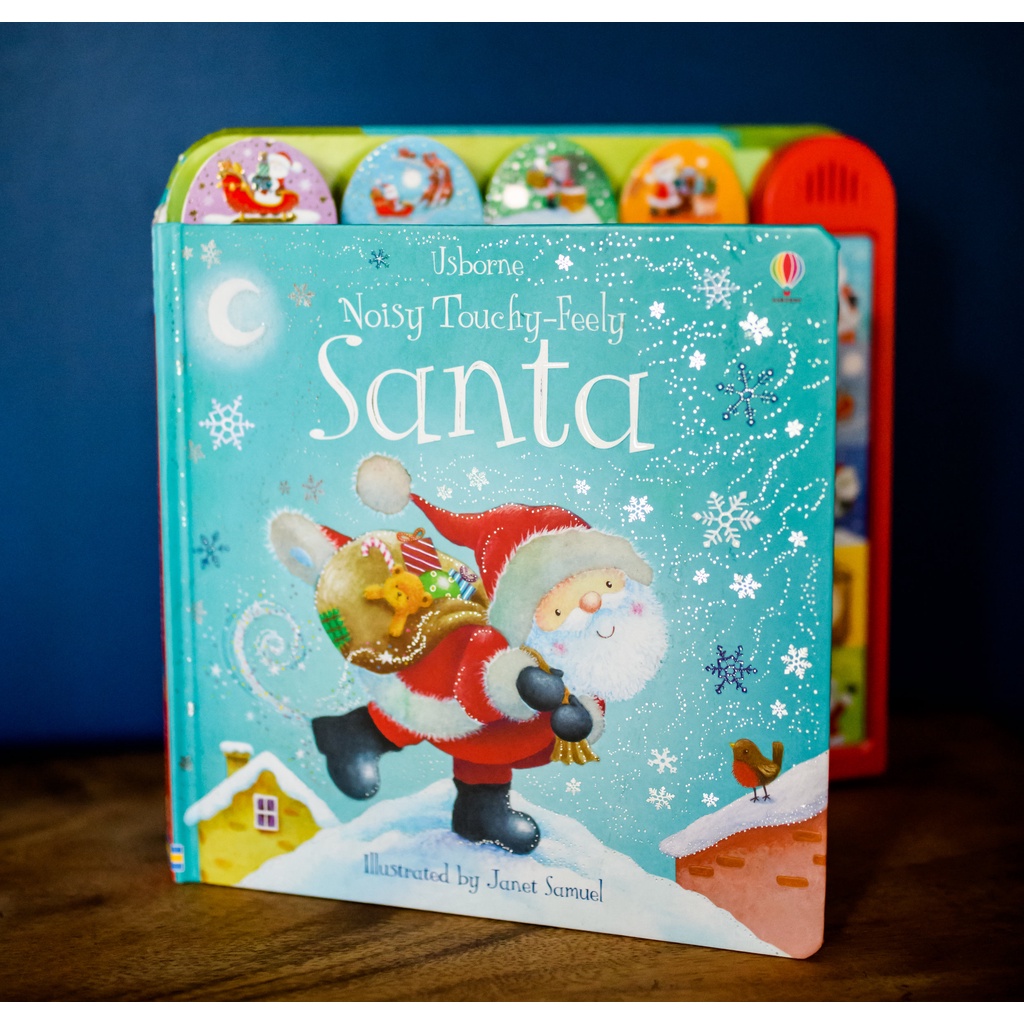 Sách âm thanh Usborne - Noisy Touchy-feely Santa - Tiếng động mùa giáng sinh, ông già noel cho bé 3 tuổi