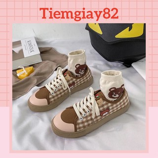 (Sẵn 37) Giày vải canvas thời trang họa tiết gấu dễ thương (Kèm ảnh thật)